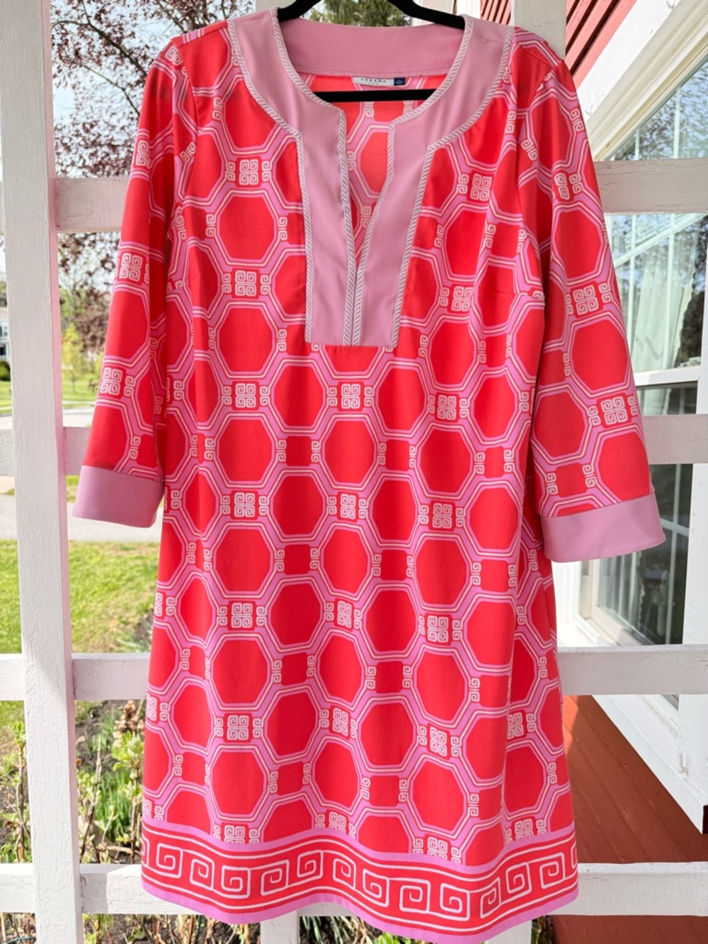 Cabana Life Coral & Light Pink Geometric Tunic